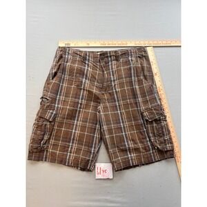 American Rag Mens Brown Plaid Cargo Shorts Size 38 Cotton Utility WPL 8046